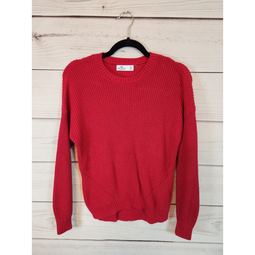 Hollister Womens Red Solid Cotton Crew Neck Long Sleeve Pullover Sweater Size XS